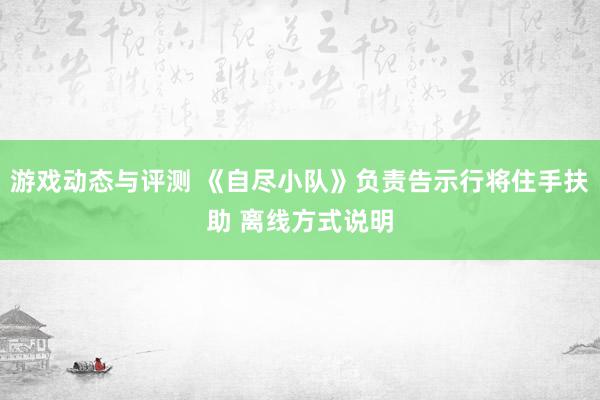 游戏动态与评测 《自尽小队》负责告示行将住手扶助 离线方式说明