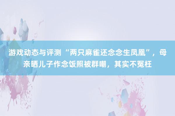 游戏动态与评测 “两只麻雀还念念生凤凰”，母亲晒儿子作念饭照被群嘲，其实不冤枉